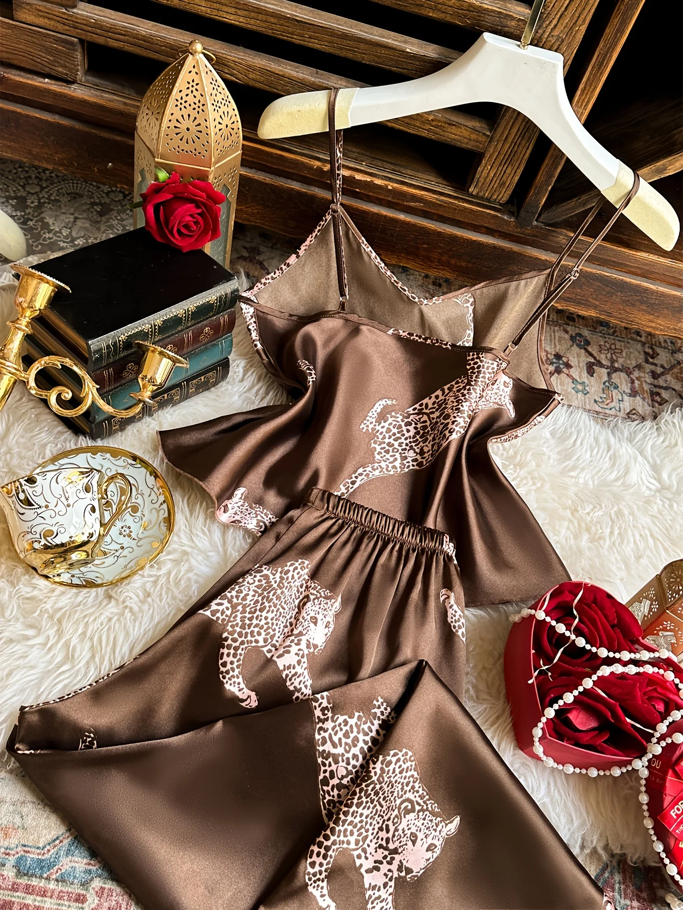 2 Piece Women's Pajama Set V Neck Spaghetti Strap Cami Top with Elastic Waist Pants Elegant Soft Loungewear Sleepwear for Ladies image 5