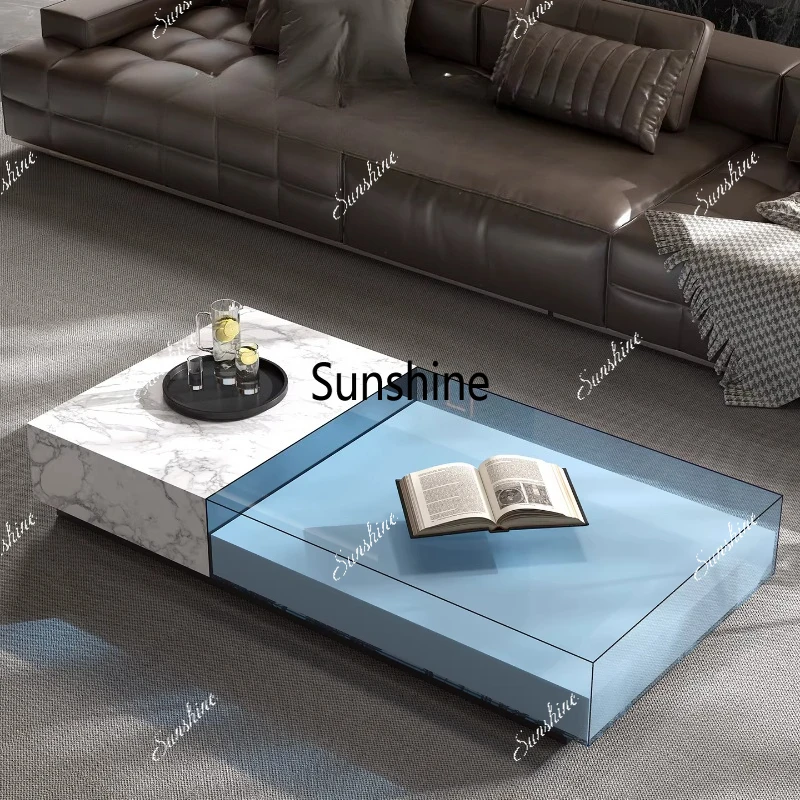

Modern light luxury marble acrylic splicing coffee table living room villa area high sense