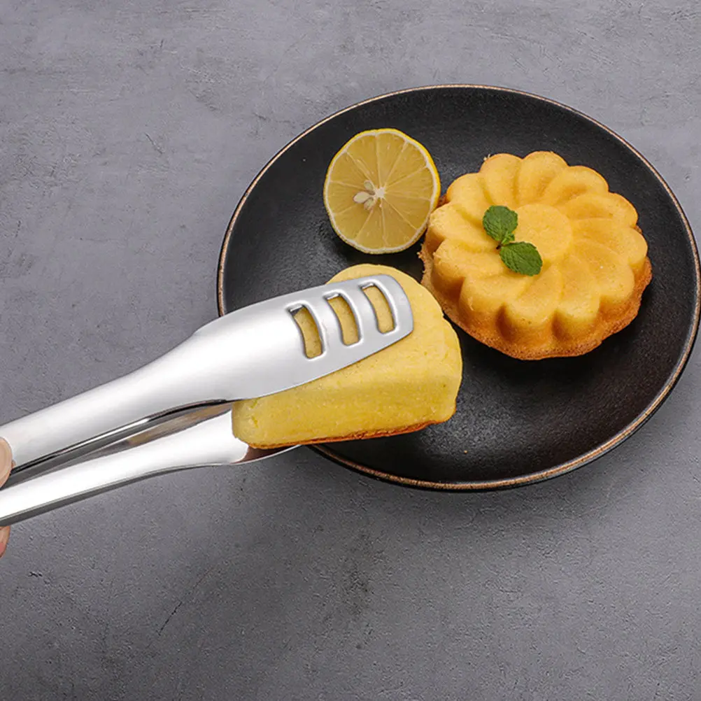 1Pcs Stainless Steel Tong Silver L Humanized Handle Multipurpose Food Clamp Bread Pancake Fish Clamp Stainless Steel Tong