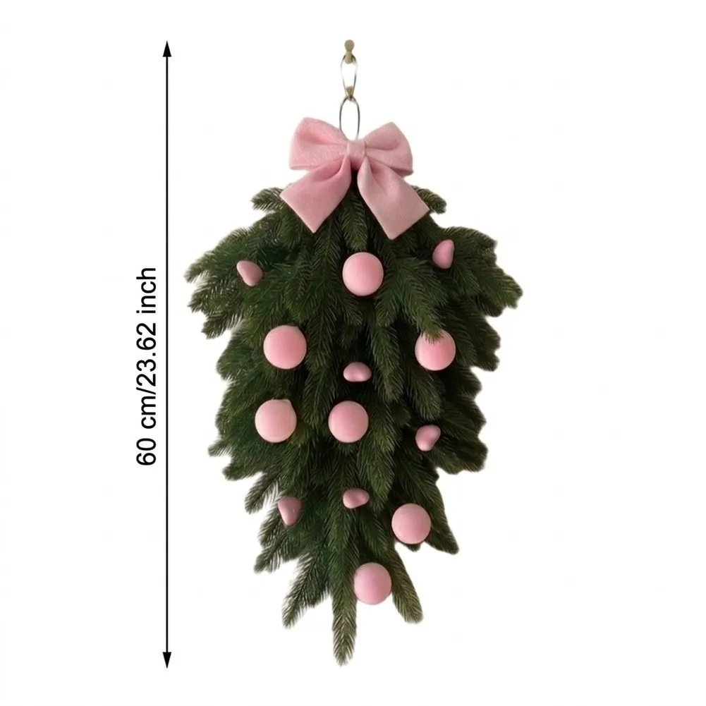Teardrop Garland with Norfolk Pine Texture and Festive Ball Embellishments for Holiday Door Mantel Wall and Porch Styling