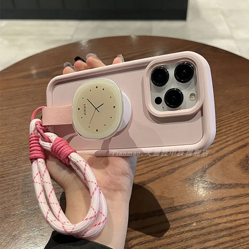 

Light Pink Clock Holder Handle Strap for Apple 15promax Phone Case iPhone 15pro Shockproof 15/14/13pro Silicone 12pro