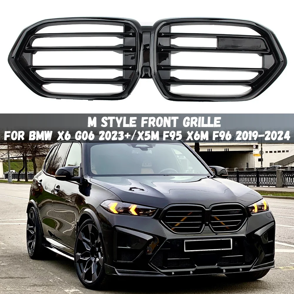 

Передняя решетка автомобиля, бампер, решетка для BMW X5M F95 X6M F96 2019-2024/X6 G06 2023+ xDrive30i 40i M60i M50D, глянцевая черная решетка для почек