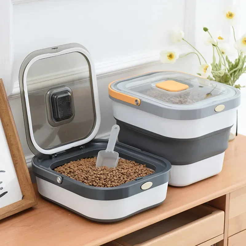 Contenedor de almacenamiento de alimentos para perros y gatos, Cubo de arroz plegable, dispensador de cereales, tanque, organizador de alimentos para mascotas, contenedor de almacenamiento de artículos de cocina