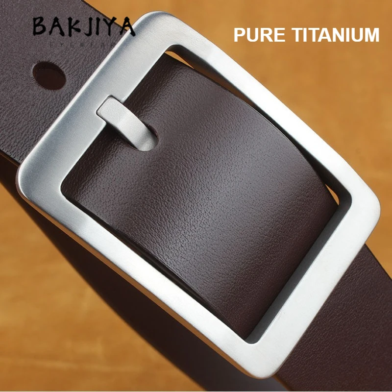 

Pure Titanium Anti-Allergy Waist Belt for Men Casual Pin Buckle Top Layer Cowhide Leather Simple Men Belt for Jeans Suits