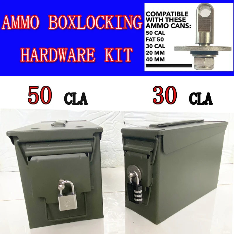 50 Cal Ammo Can-Steel Gun Lock Box Ammunition Safe-Box Military Army Lockable Case 40mm Pistol Bullet Valuables Storage