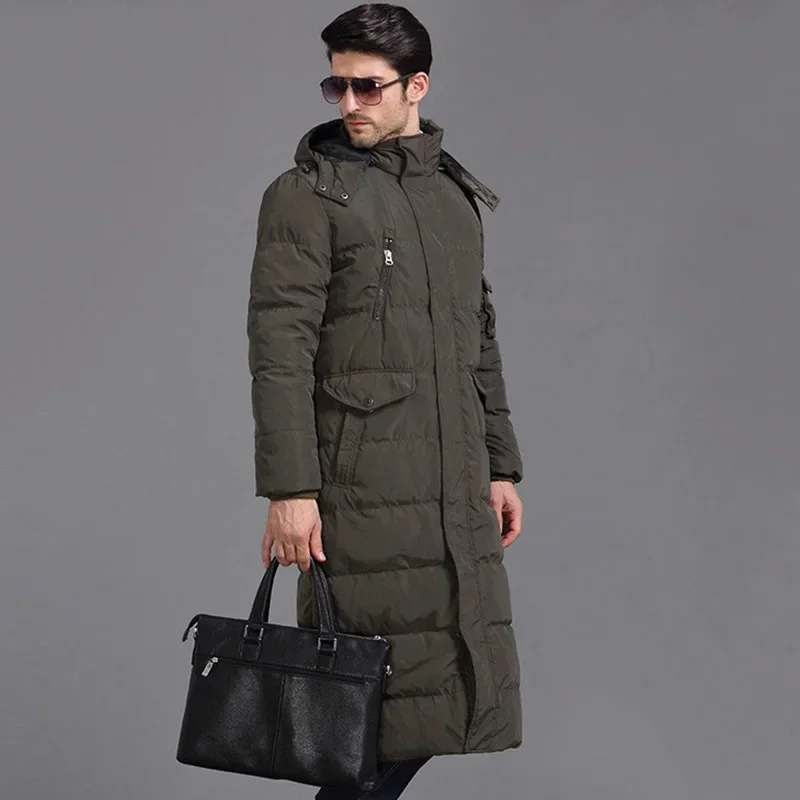 European Plus Size Men Long Down Coat Outwear Warm Jacket with Hood Thick Winter Parkas Snow Coats Waterproof Male