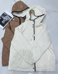 Autumn Winter 2024 Women's Hooded White Goose Down Jacket Hooded Diamond Pattern Warm Light