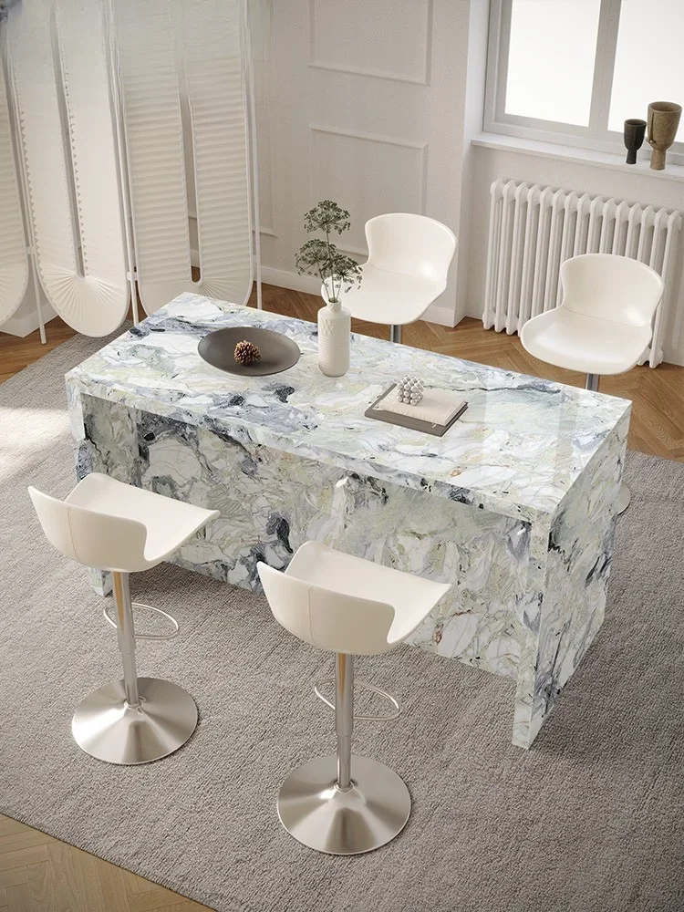 Light luxury rock board bar, island table, integrated open kitchen, high-end luxury stone party table