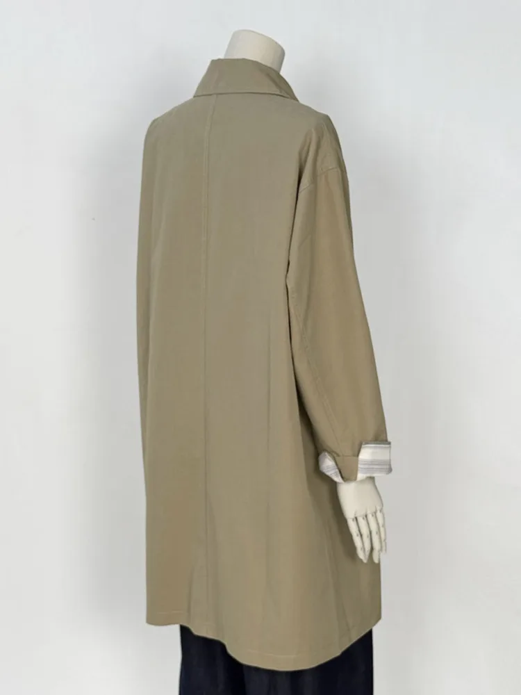 ZMEENNA femmes Beige Trench manteau simple boutonnage veste avec col rabattu rayé contraste manchette printemps automne ZM4268