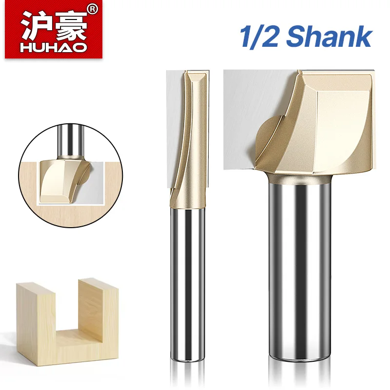 HUHAO 1/2 1/4 Shank Cleaning Bottom Milling Cutter For Wood 2 Flute Straight Router Bit Carbide Engraving Woodworking CNC Tools