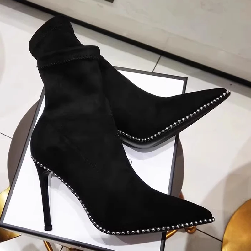 Pointed Toe Women High Heels Ankle Boots Suede Sexy Elegant Woman Shoes Trend Fashion Luxury Pumps Zapatillas Mujer