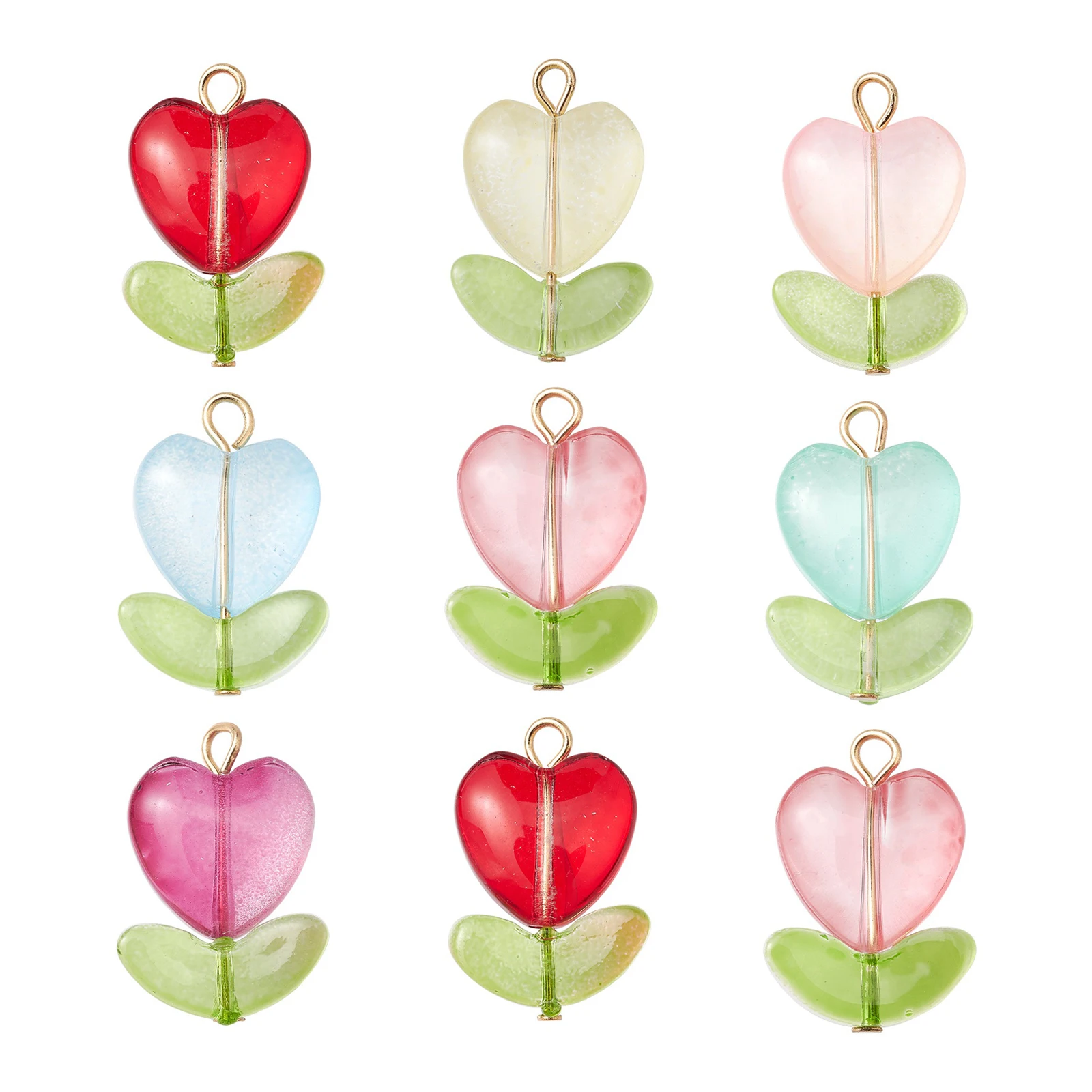 

Pandahall 50Pcs Random Glass Flower Pendants Heart Leaf Beads Charms for DIY Jewelry Making Supplies