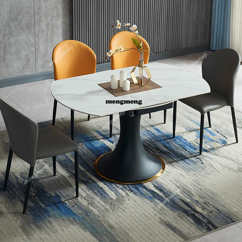 Italian imported rock slab dining table square and round dual-purpose rotating telescopic round table