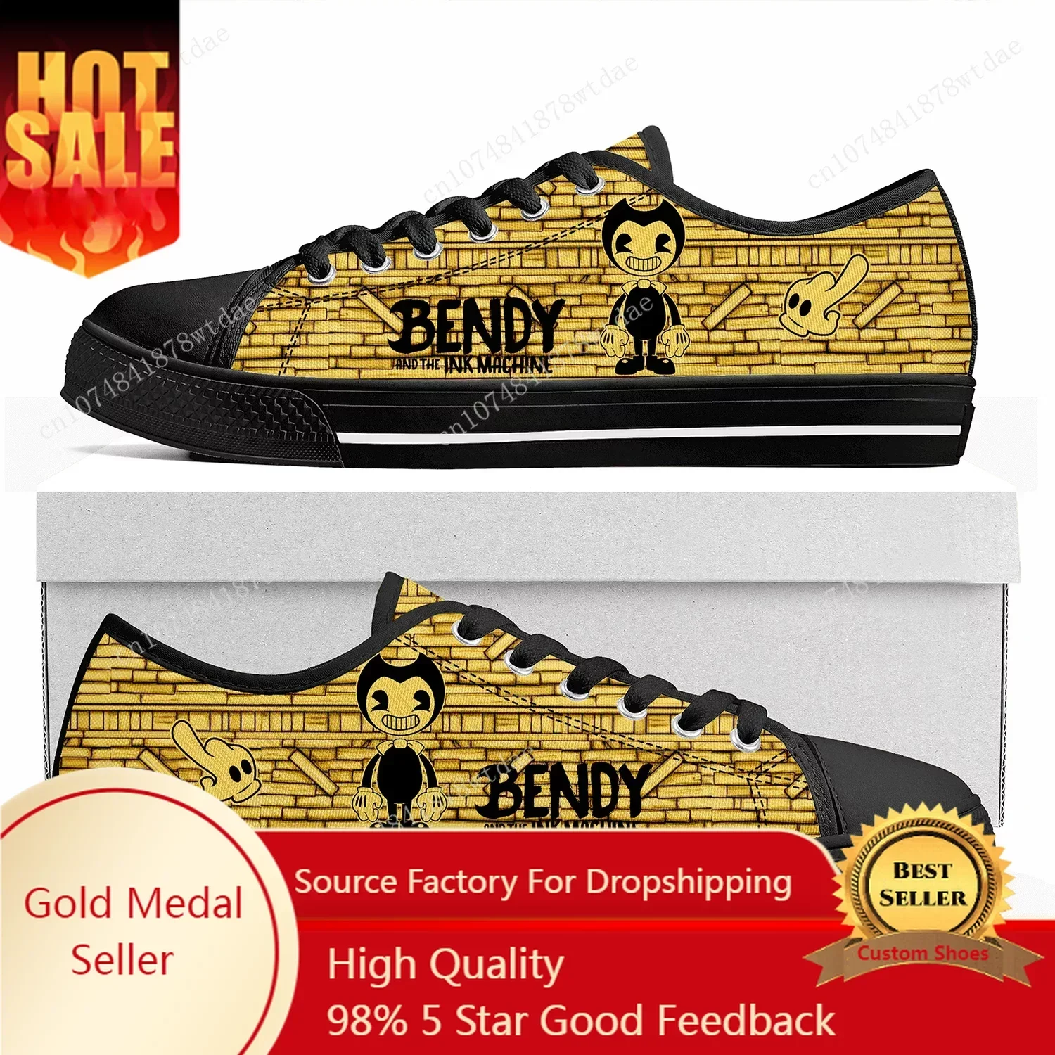 

Anime Game I-Ink M-Machines Low Top Sneakers Womens Mens Teenager B-Bendy High Quality Canvas Sneaker Casual Customize Shoes