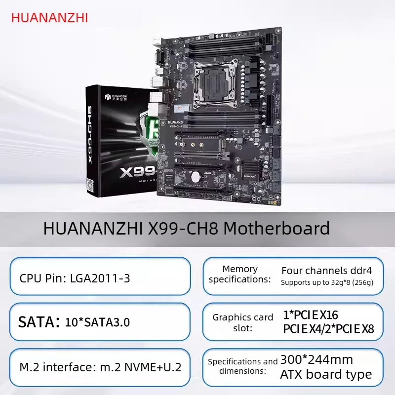HUANANZHI LGA2011-3 X99 Motherboard X99 CH8 with CPU with RAM combo kit DDR4 RECC Non-ECC M.2 VGA Dual Gigabit Ethernet