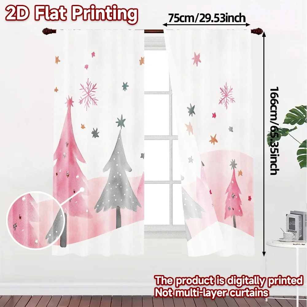 2pcs,Curtains Christmas Trees Stars Festive Cute (2) Popular Minimalist Curtains Semi-Sheer Curtains All Seasons Ldeal for