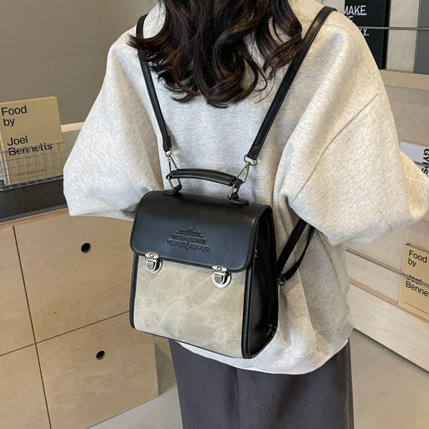 

Backpack For Women, Stylish Casual Commuter Daypack, Colorblock Small Square Flap Backpack