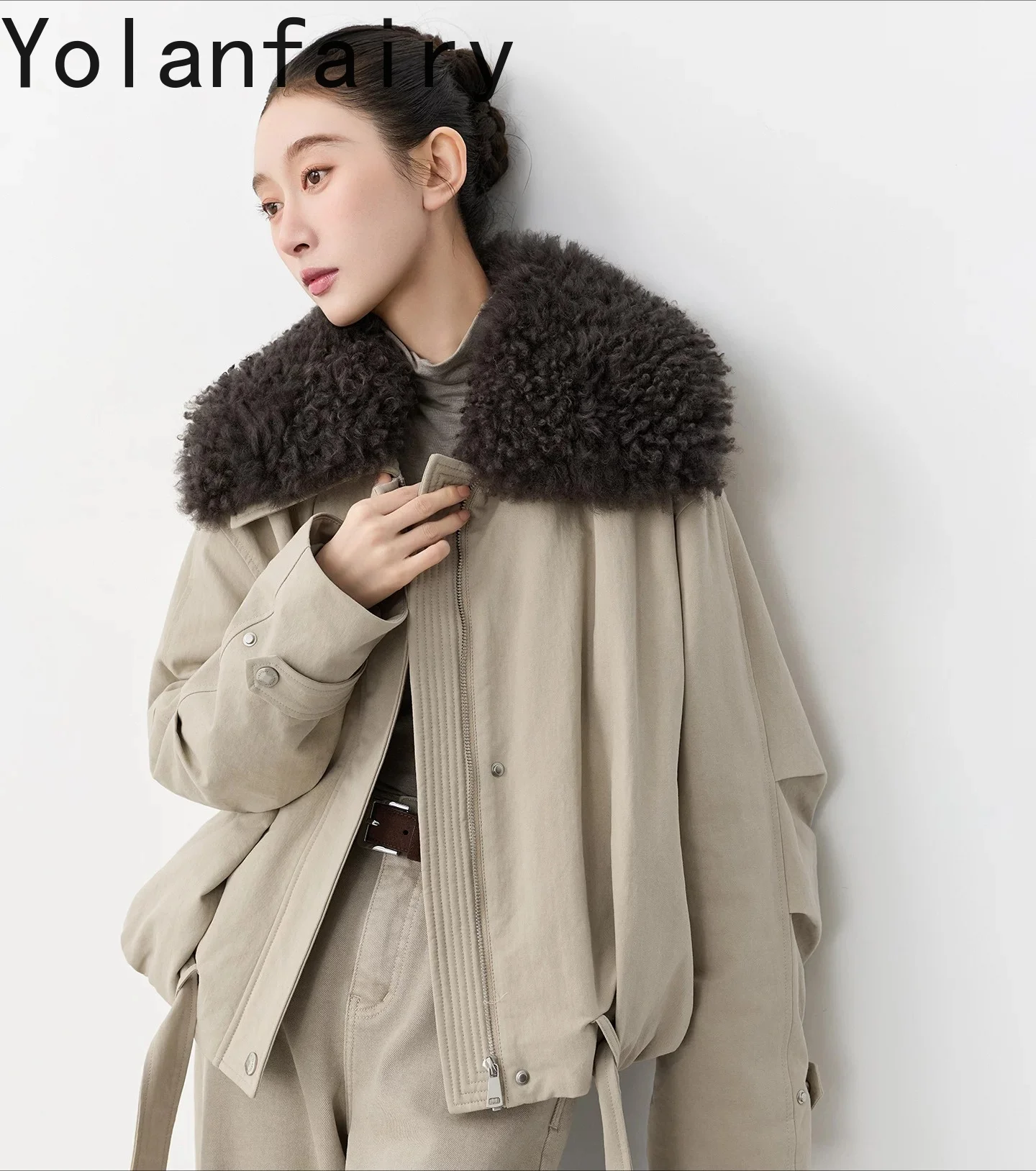 YOLANFAIRY 90% White Goose Down Jackets for Women 2026 Winter High Quality Wool Fur Collar Warm Puffer Jacket Down Coat  abrigos