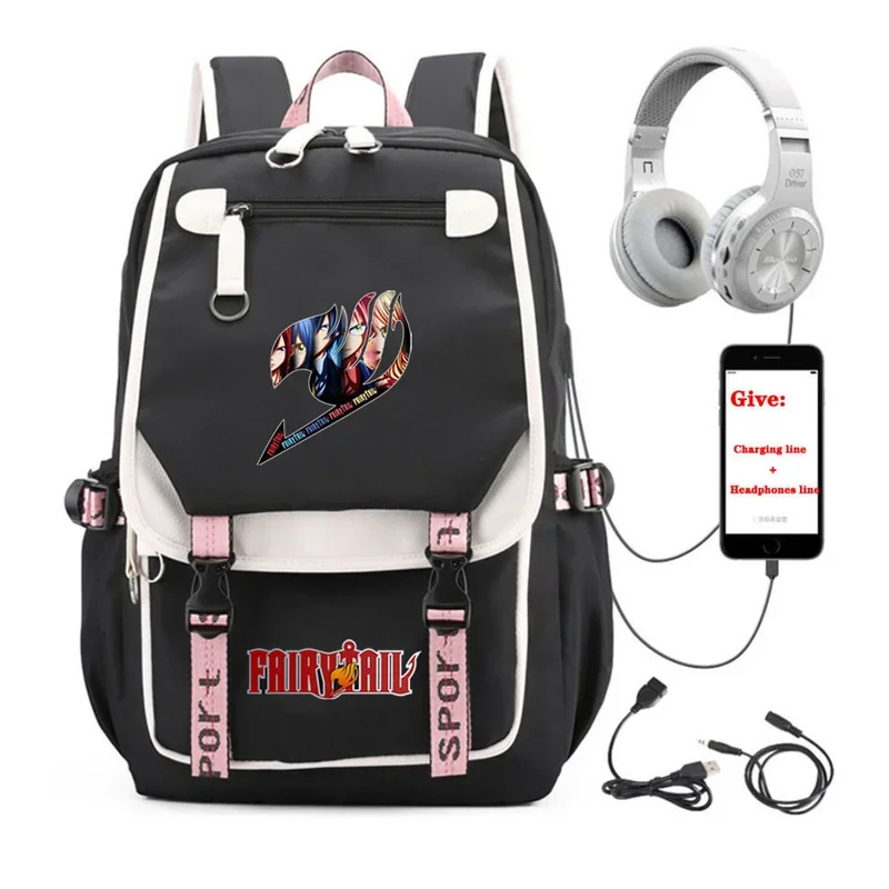 

anime Fairy Tail backpack Unisex Travel Backpack student School book Bag USB Charging teenagers Laptop packsack