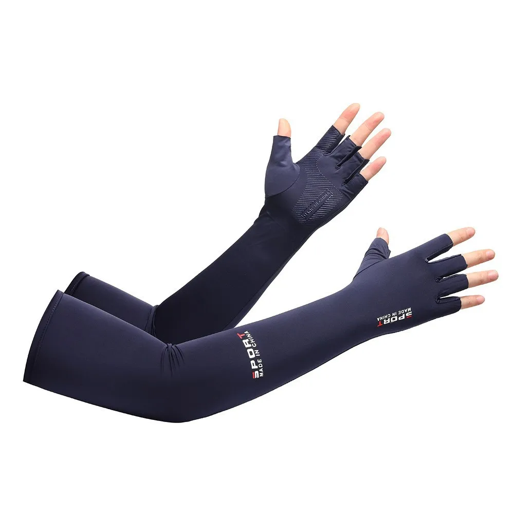 Sunscreen gloves summer ice silk anti UV half finger sleeves men's and women's fishing extended