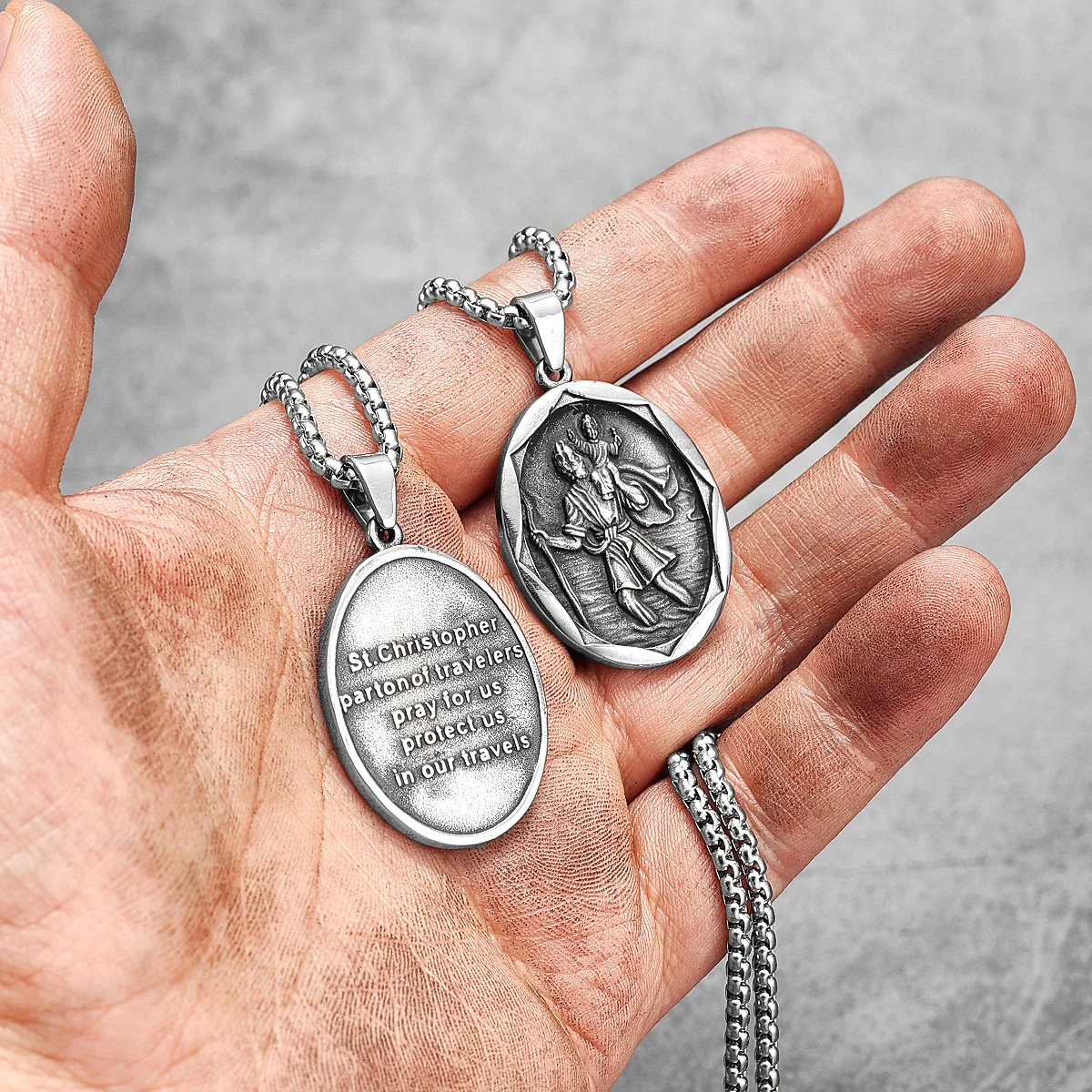 St Christopher Carrying Christ Stainless Steel Men Women Necklaces Pendants Chain Punk Trendy Jewelry Creativity Gift Wholesale