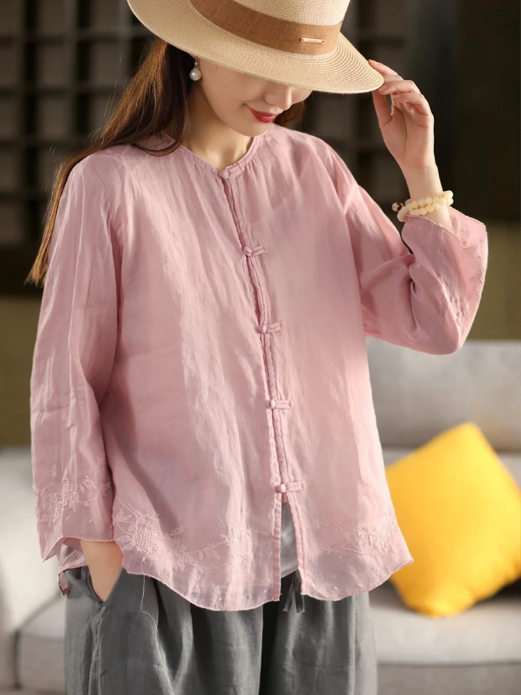 

Женский тонкий летний кардиган из 100% льна с вышивкой, повседневный, свободного кроя, для работы и отдыха