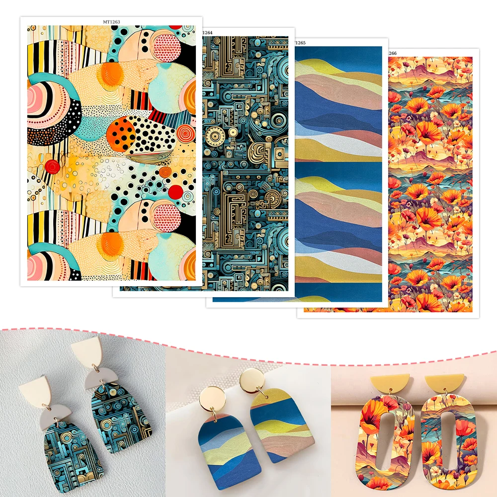 

Blue Desert Mechanism Floral Abstract Pattern Soft Ceramic Earrings Water Transfer Paper Sticker For Jewelry Making