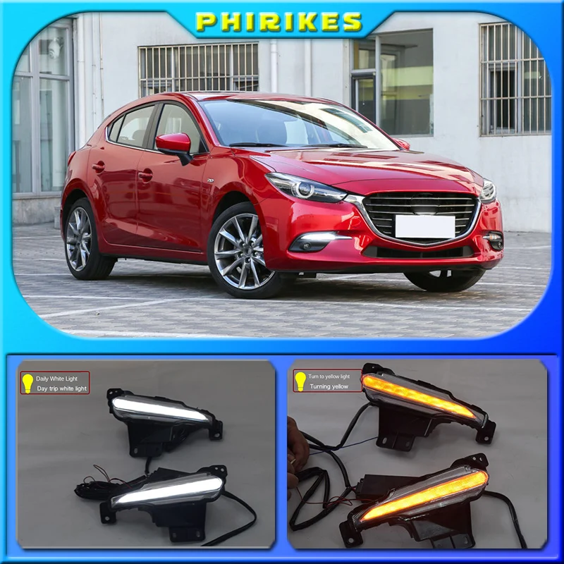 2pcs DRL for Mazda 3 axela 2017 2018 12V LED car DRL Driving daytime running lights fog lamp with turn Signal style Relay