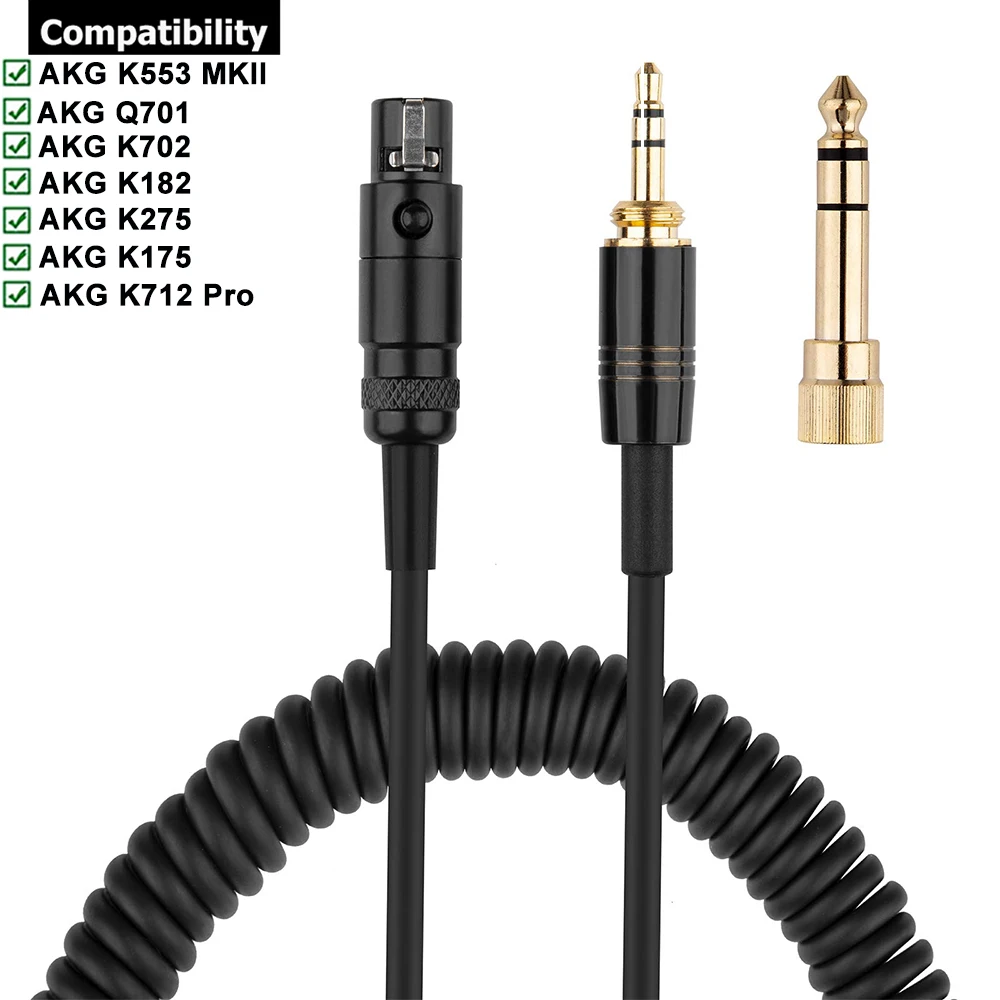 Mini Cable de resorte de repuesto XLR de 3 pines, 6,35mm, para auriculares AKG Q701, K702, K182, K275, K175, K712 Pro, K553, MKII, K267, Tiesto