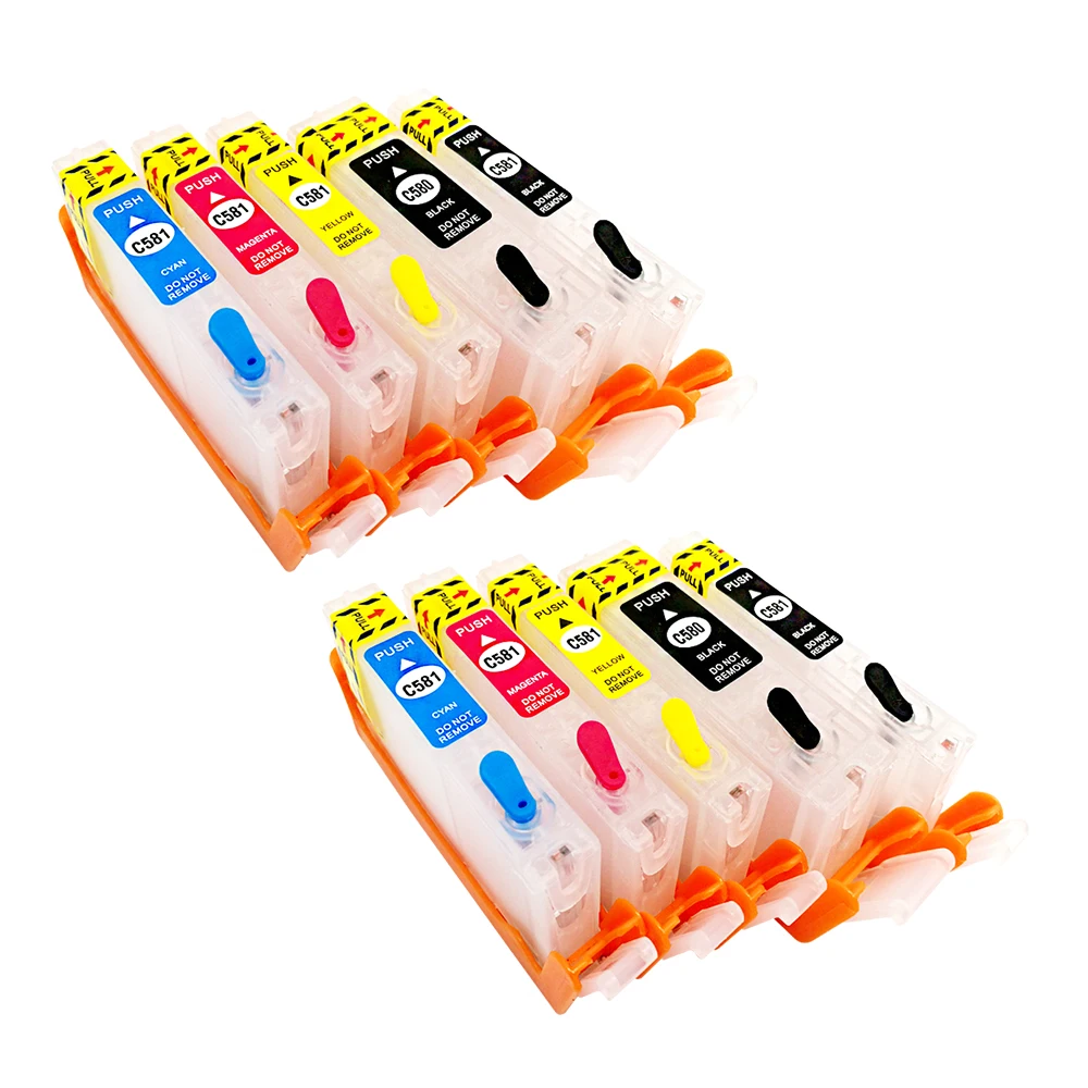 2Set 5PCS PGI-580 CLI-581 Refillable Ink Cartridge For Canon PIXMA TS705 TR7550 TR8550 TS6150 TS6151 TS6250 TS6251 TS6350 TS8150