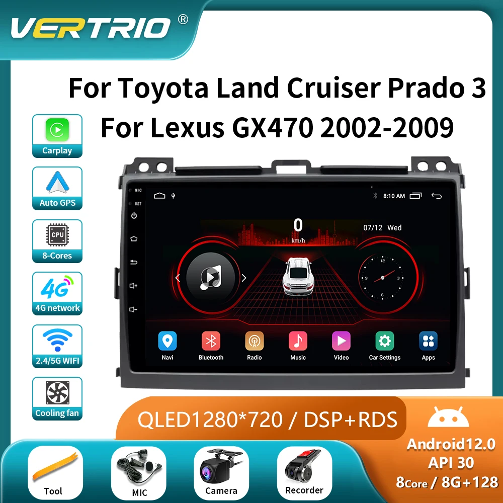 

Автомагнитола 2DIN, Android, мультимедийный видеоплеер, навигация GPS для Toyota LAND CRUISER Prado 3 120 2002-2009, головное устройство, Dvd 4G