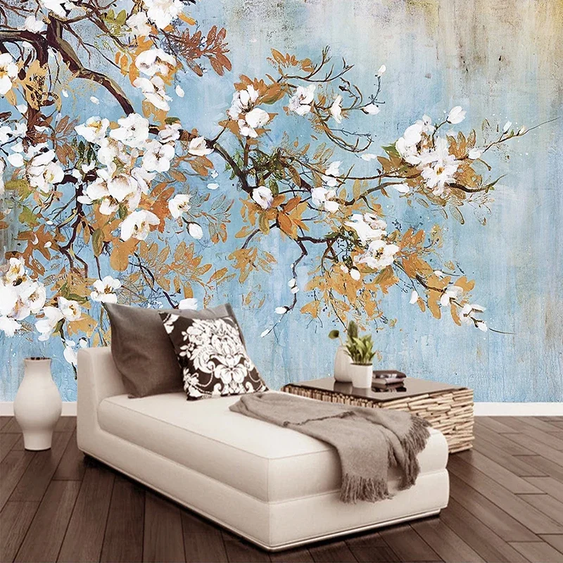 Custom Photo Mural Waterproof Canvas Plant Flower Oil Painting Wallpaper For Living Room TV Background Home Decor Papier Peint