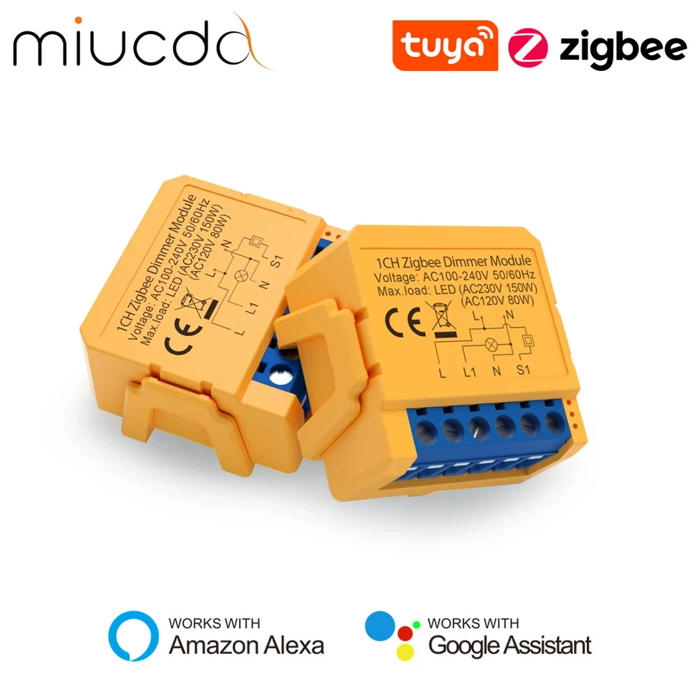 

MIUCDA Tuya ZigBee Smart Dimmer Switch Module APP Remote Control 1/2 Gang Dimmer Light Switch Module Work With Alexa Google Home