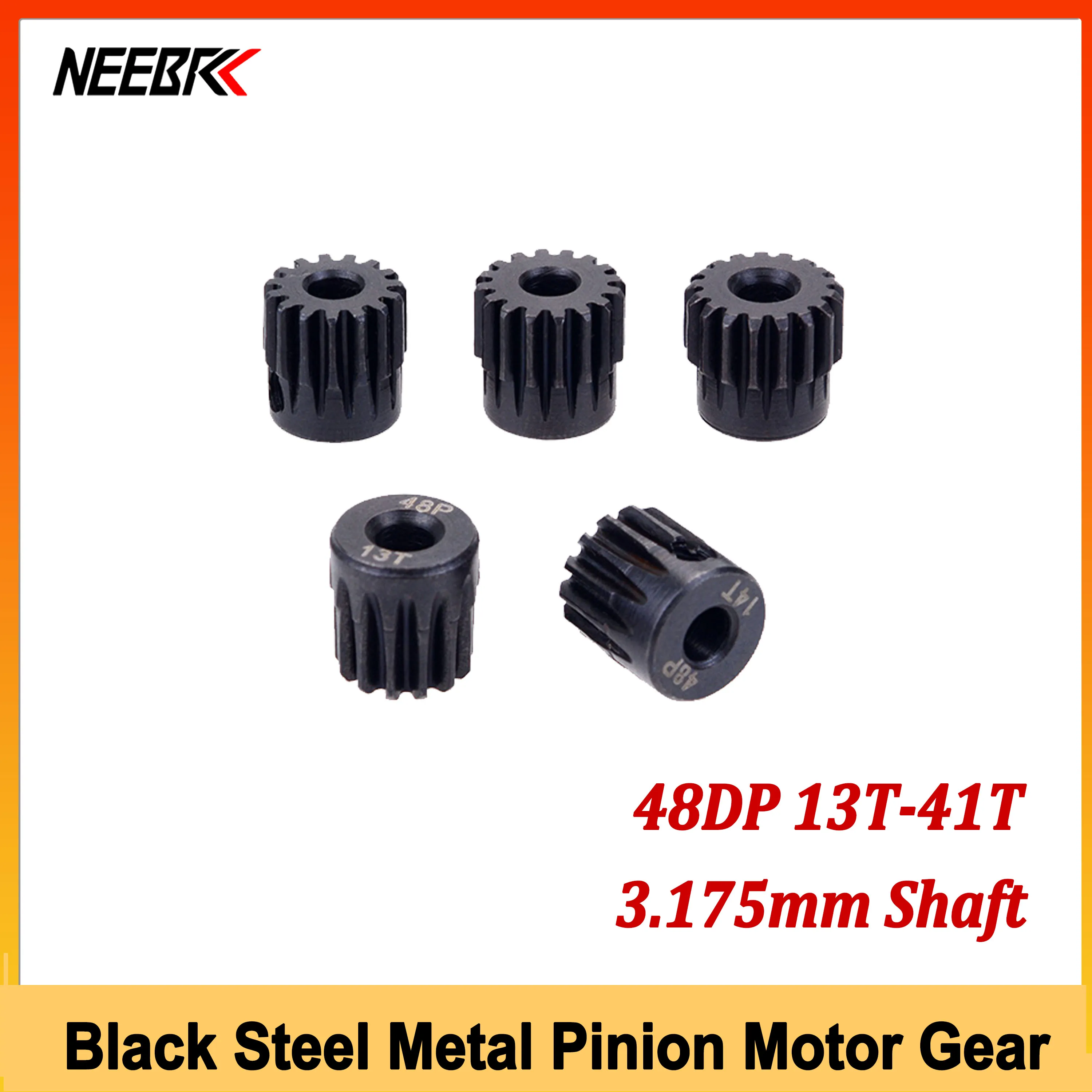 Engranaje de Motor de Piñón de Acero Negro de 3.175 mm, 48DP 13T-22T 23T-32T 33T-41T, para Piezas de Modelos de Autos RC 1/10, Crawler, Camioneta, Drift