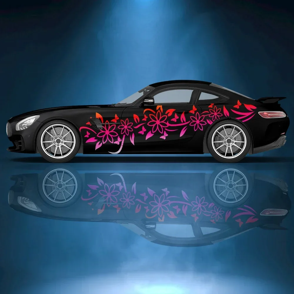 butterfly flower vine Car side sticker vinyl paper motorsport paint accessories suitable for car truck suv car decals