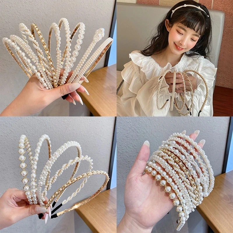 New Women Fashion Hair Hoop Simple Pearl Hairband Non-Slip Female Headband Hair Accessories Headwear