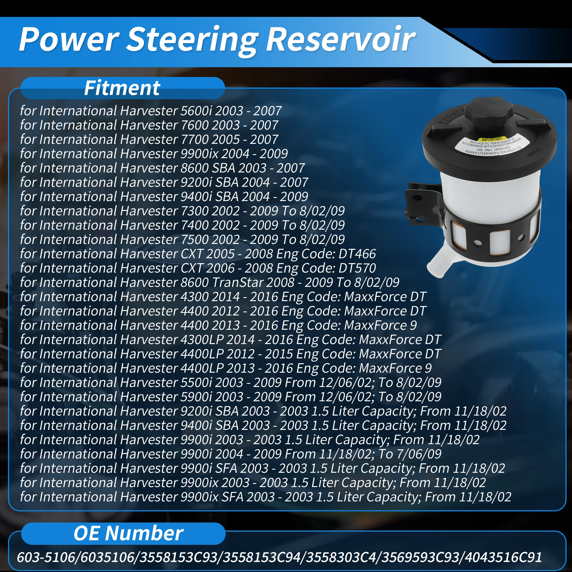 UXCELL No.6035106/3558153C93 Power Steering Reservoir for International Harvester 7400