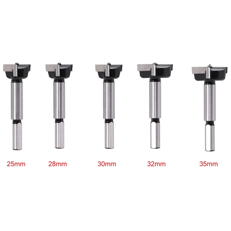 Five Industrial-Grade Carbide Woodworking Bits With Triangular Shanks Contain 25Mm,28Mm,30Mm,32Mm And 35Mm