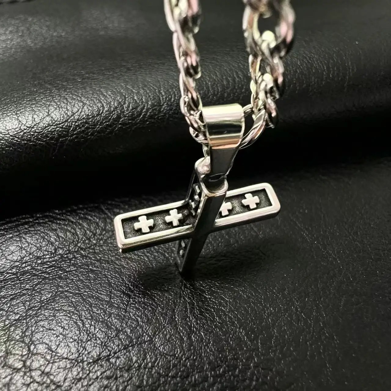 YQ 316L Edelstahl Solide 3D Kreuz Anhänger Halskette Für Männer Schmuck Zubehör – Detail 7