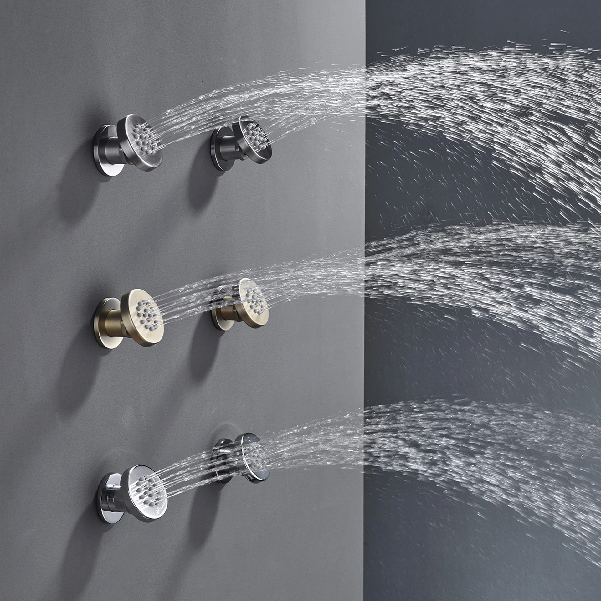 Black Golden Body Sprays Square Shower Spa Massage Body Jets Chrome Concealed Shower Spray Head Faucet Accessory