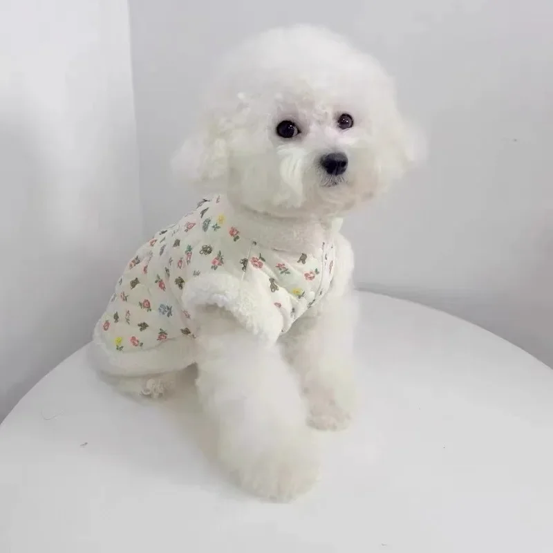 Warm Winter Pet Dog Clothes Teddy Flower Cotton Puppy Dress Thickened and Warm Puppy Feet Coat Pet Fashion Cardigan XS-XL