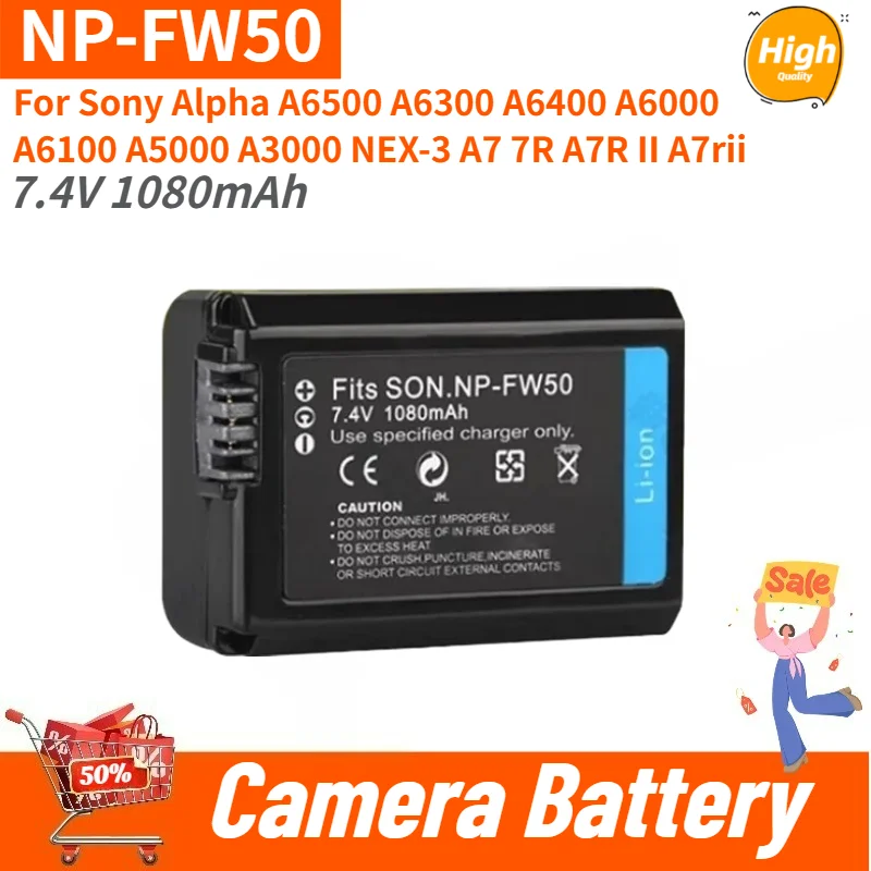 

New 7.4V 1080mAh NP-FW50 High Quality Camera Battery for Sony Alpha A3000 A5000 A6000 A6100 A6300 A6400 A6500 NEX-3 A7R 5T 5N