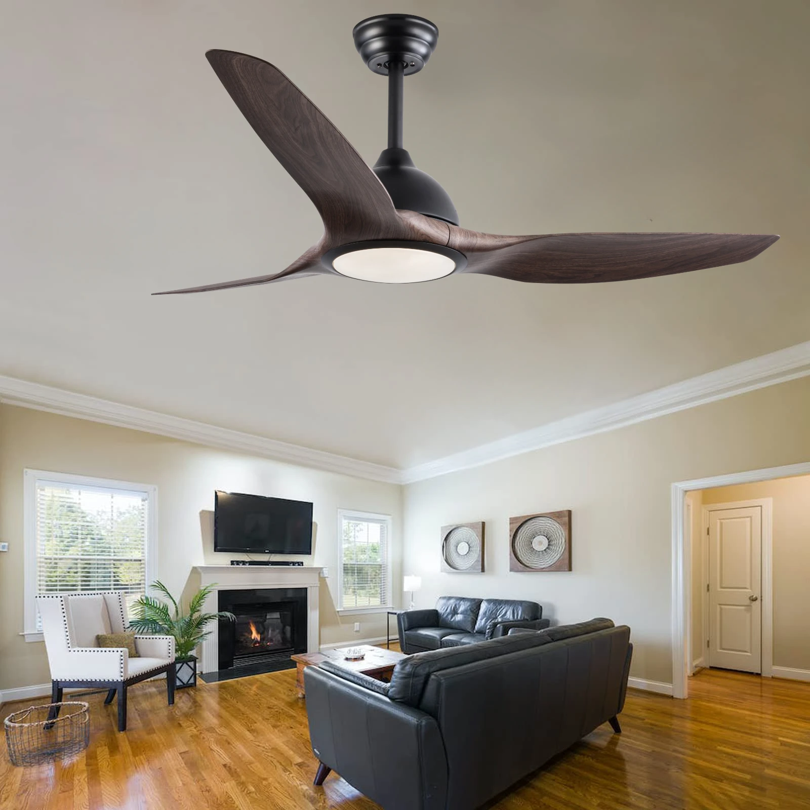 52 Inch Black Modern Ceiling Fans with Lights and Remote Control Dimmable LED 6 Speed Quiet  DC Motor Indoor Outdoor Ceiling Fan image 2