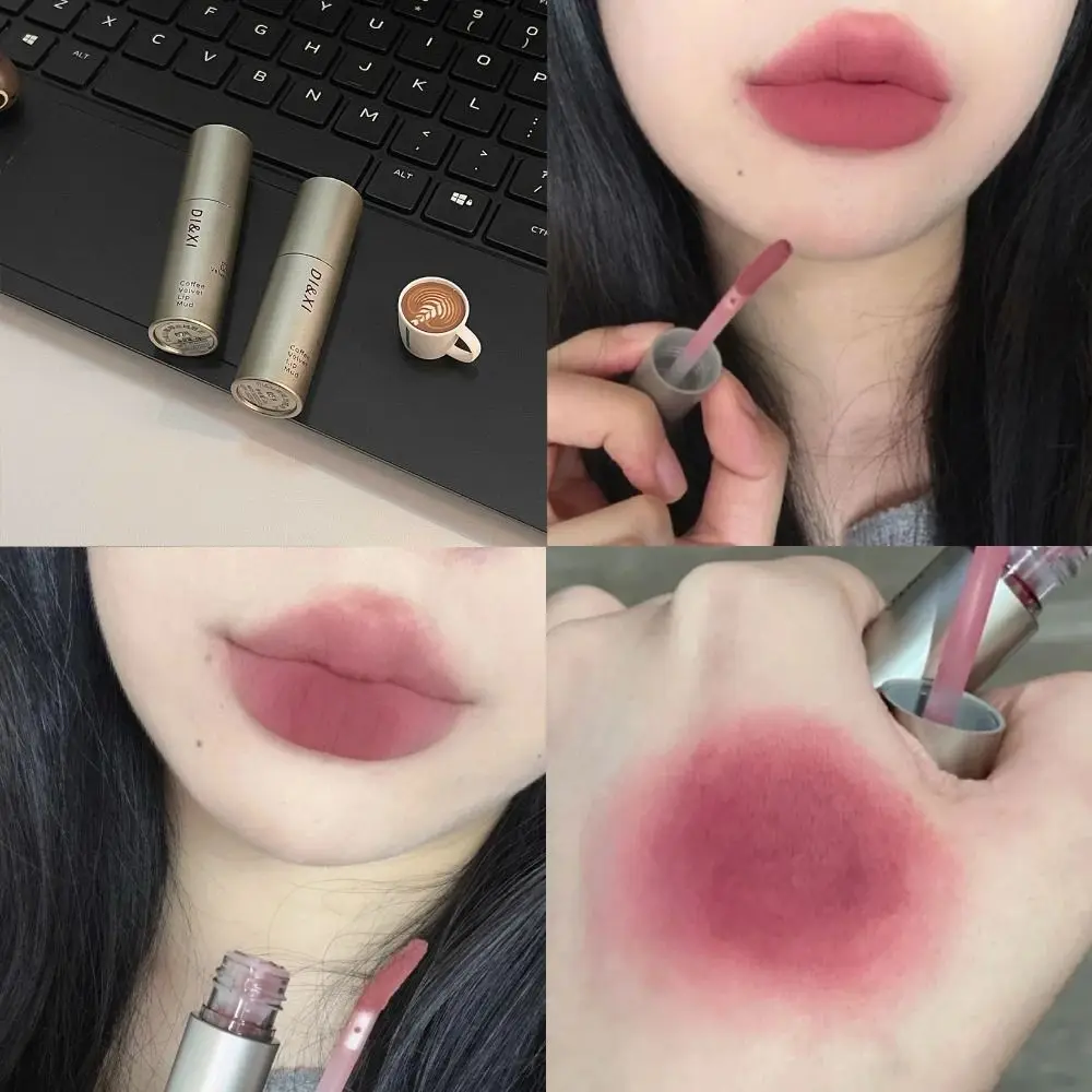 

Non-Stick Cups Dark Brown Matte Lip Gloss Waterproof Portable Brown Lip Mud Lipsticks Nude Brown Lips Tint Mud