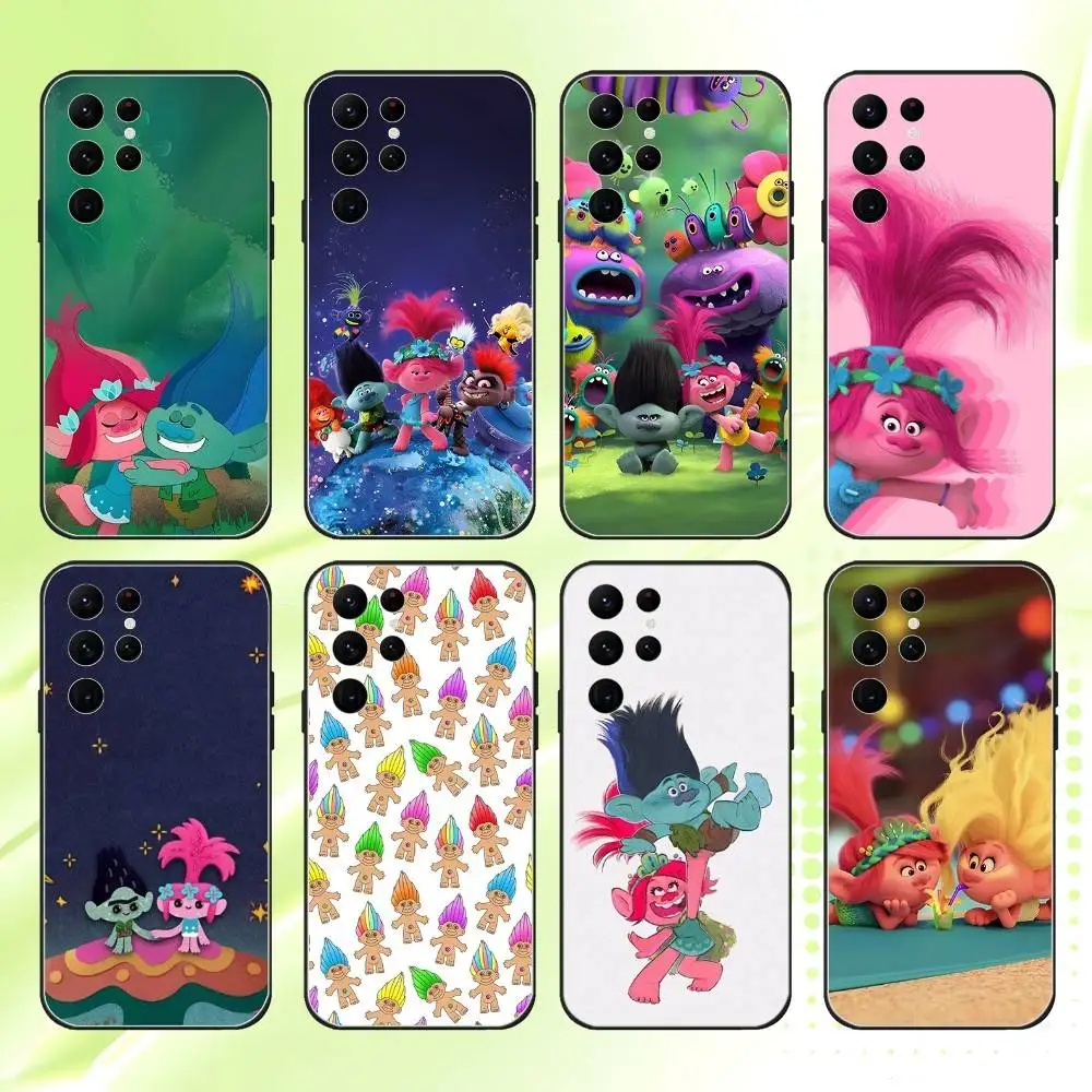 

T-Trolls Cute Cartoon Phone Case For Samsung S 25,24,23,22,30,21,10,9,Ultra,Plus,Lite,FE,4,5G Black Soft Case