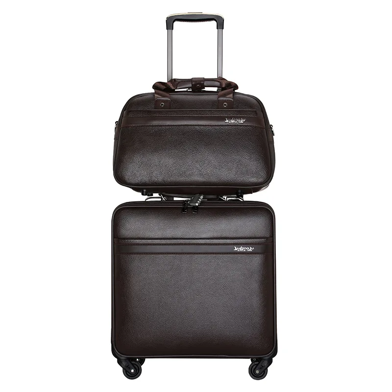 Business Leather Travel Suitcases Universal Wheel 16-Inch Suit Carry-on Trolley Case High-End Luggage  Boarding Password Bag