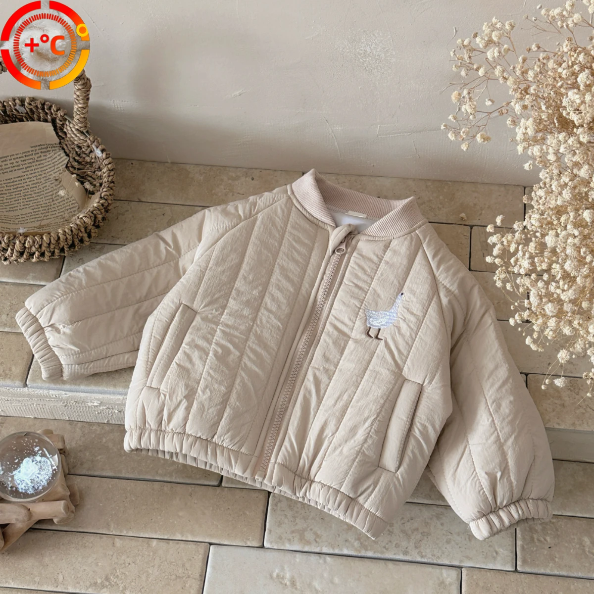 

New Winter Baby Boys V-neck Jacket Baby Girls Daily Embroidery Stripes Zipper Long Sleeve Casual Versatile Coat