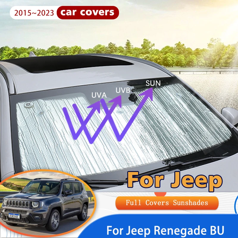 Pare-soleil de voiture à couverture complète pour Jeep Renegade BU, 2015 ~ 2023, 2016, 2020, anti-UV, pare-soleil pour fenêtres, accessoires automobiles