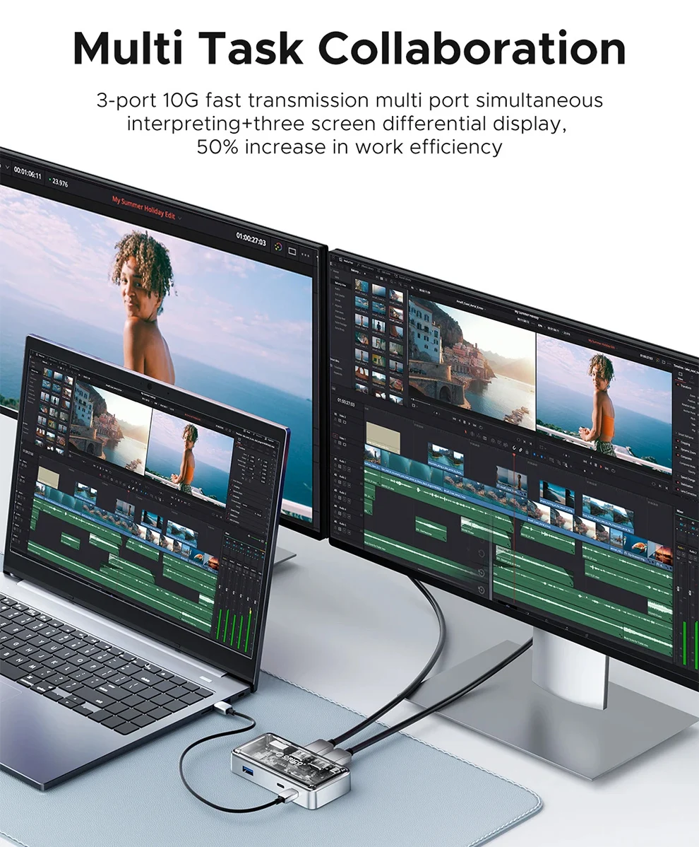 ORICO adaptor Splitter tipe C, aksesori Laptop Hub Port USB 3.0 Multi, adaptor Splitter Tipe C PD 100W RJ45 HDMI Com untuk Macbook Pro PC