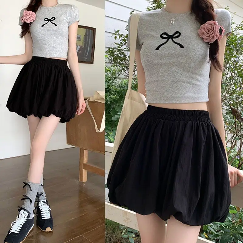 Shorts Women Mini Bloomers Cleanfit Pleated Preppy Style Baggy A-line Casual Elastic Waist All-match Gentle Sweet Girls Ulzzang